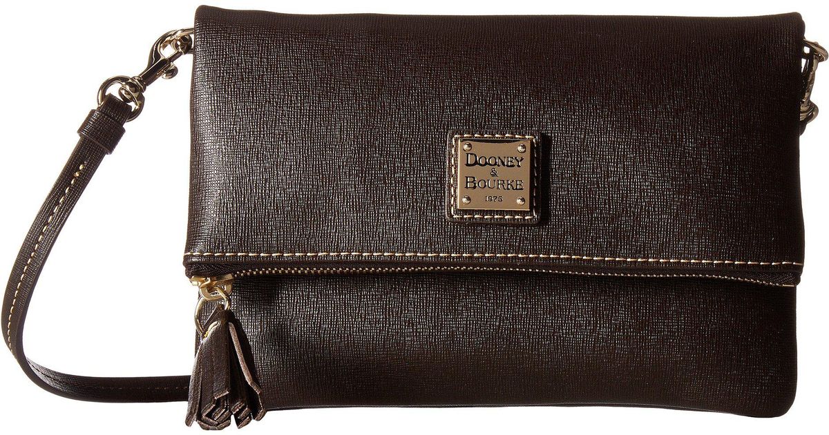 Dooney & Bourke Leather Saffiano Foldover Zip Crossbody in Brown Lyst