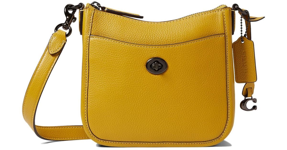 COACH Polished Pebble Leather Chaise Crossbody 19 in Yellow | Lyst