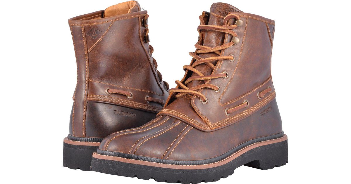 sperry brown and tan gold cup lug duck boots