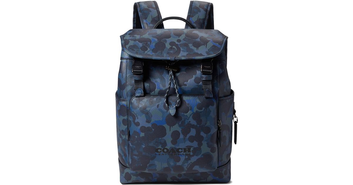 COACH Leather League Flap Backpack Camo in Blue for Men | Lyst