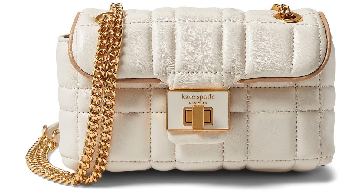 Kate Spade Evelyn Quilted Leather Small Shoulder Crossbody in Natural