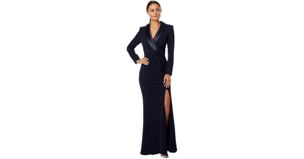 Adrianna Papell Long Double breasted Stretch Crepe Tuxedo Gown