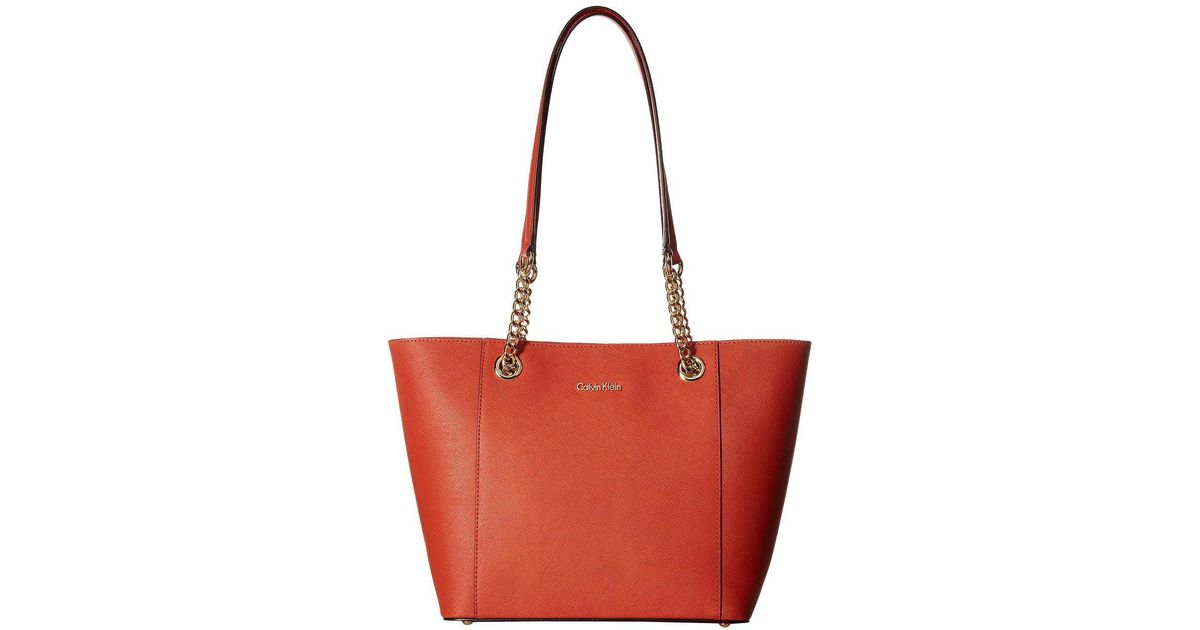 Lyst Calvin Klein Saffiano Tote Burnt Orange Handbags In