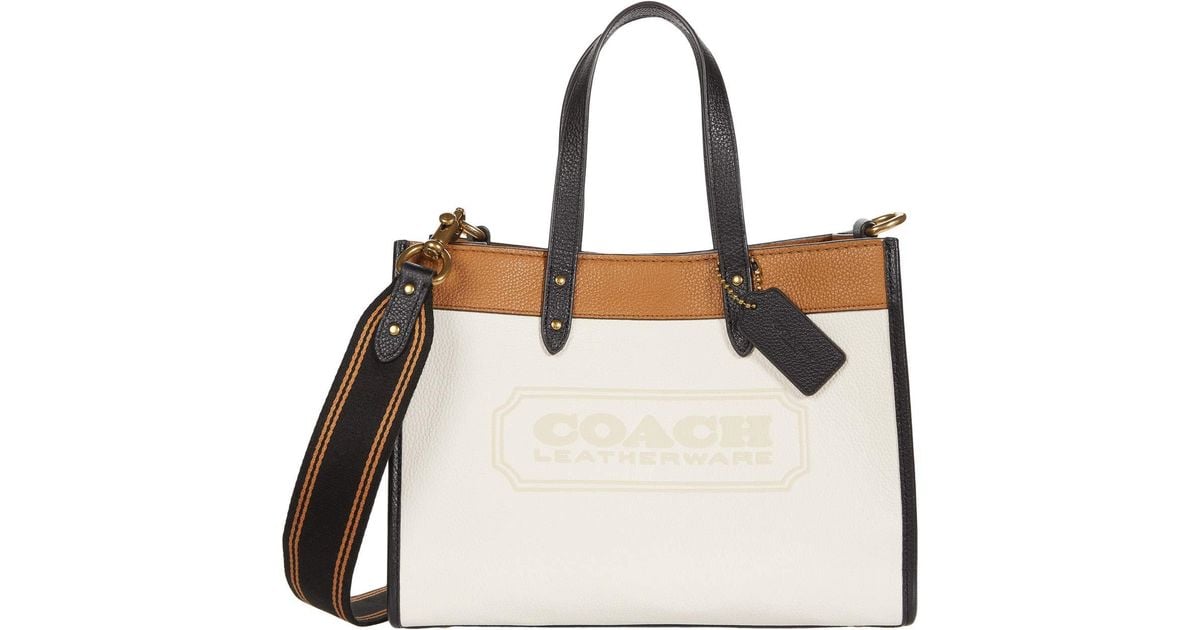 COACH Leather Color-block Badge Field Tote 30 in White - Lyst