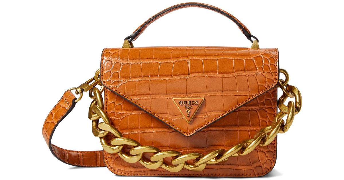 Guess Synthetic Retour Mini Tophandle Flap in Brown Lyst
