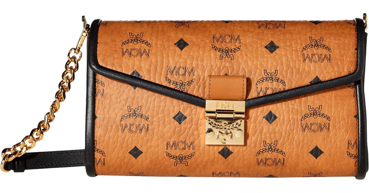 MCM Millie Visetos Leather Block Crossbody Medium in Tan (Brown) Lyst