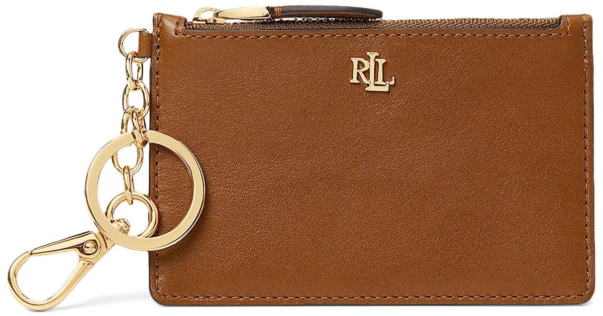 Lauren by Ralph Lauren Natural Smith Leather Small Zip Card Case in Tan