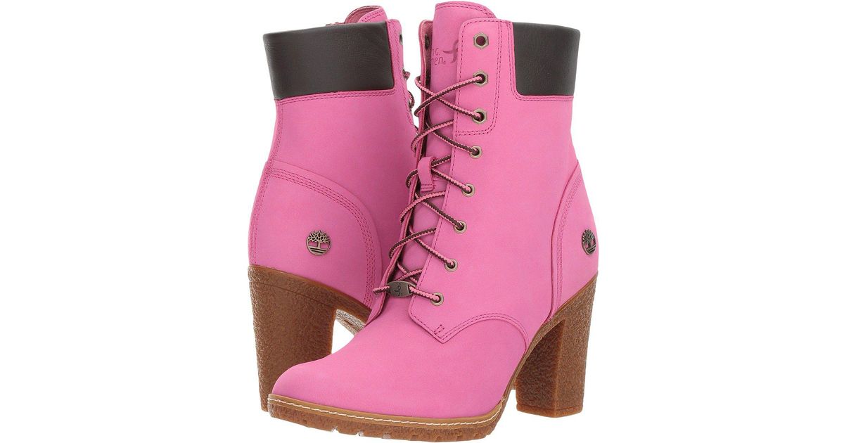 pink timberlands with bow