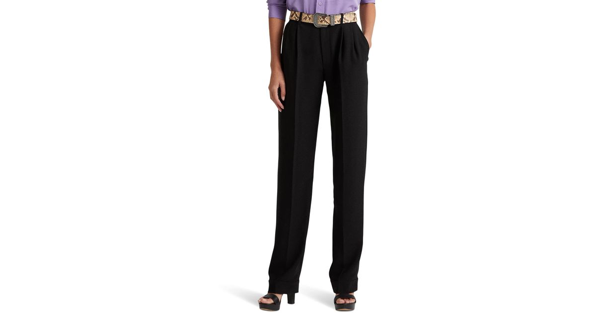 Lauren by Ralph Lauren Pleated Sable Crepe Pants in Black Lyst
