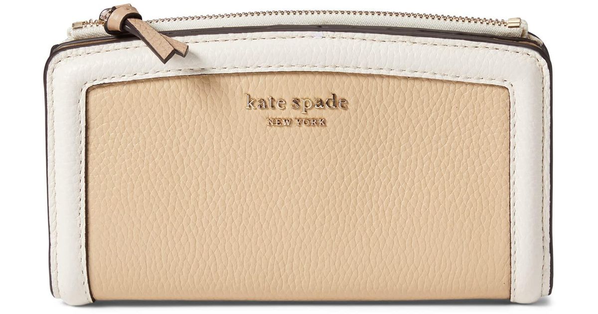 Kate Spade Knott Colorblocked Pebbled Leather Zip Slim Wallet in Khaki