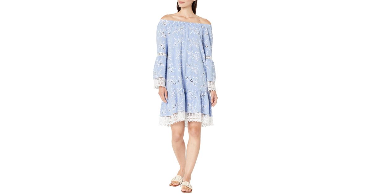 Karen Kane Embroidered Mixed Lace Dress in Blue | Lyst