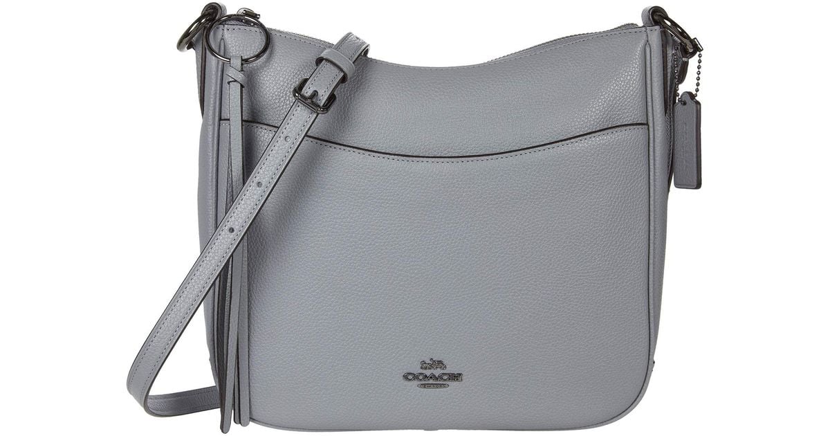 COACH Polished Pebble Leather Chaise Crossbody in Gray | Lyst