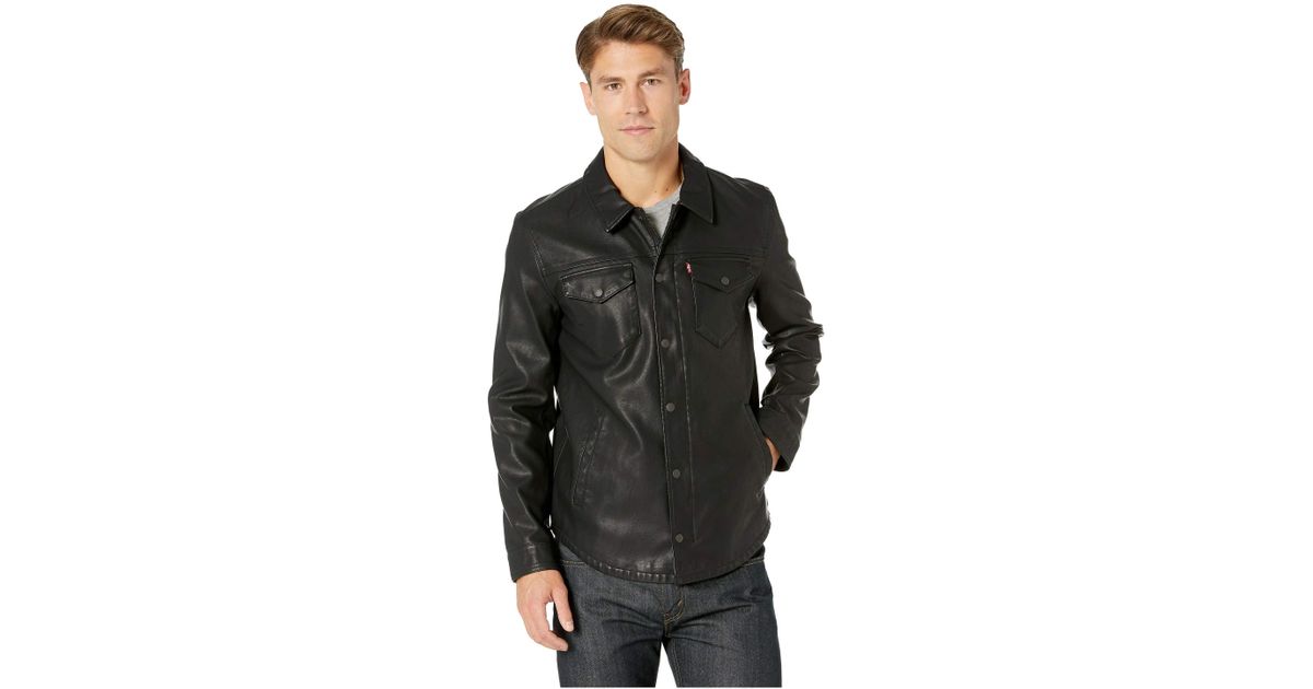 Faux Leather Shirt Jacket 