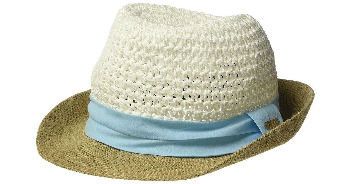 Steve Madden Paper Crochet Straw Fedora With Woven Band (light Blue
