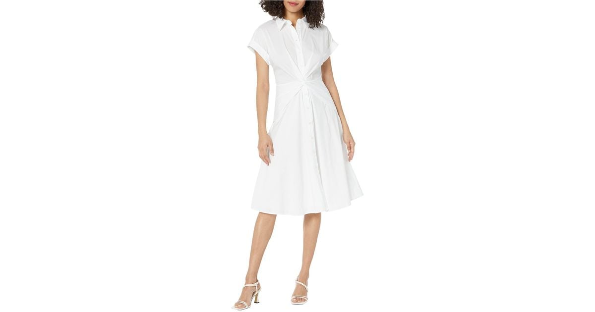 Lauren by Ralph Lauren Twist-front Cotton-blend Shirtdress in White | Lyst