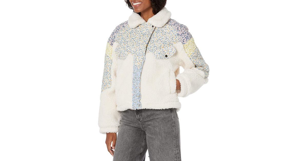 Blank NYC Synthetic Sherpa And Floral Quilted Jacket In Flower Patch in Bronze (Gray) Lyst