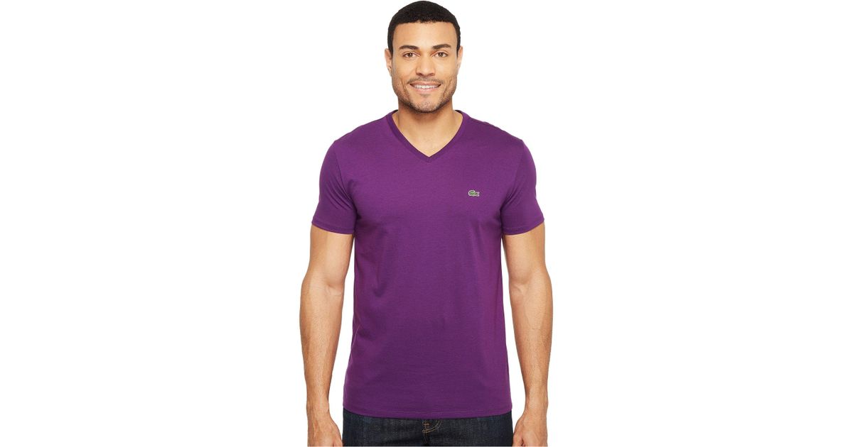 Lacoste Short Sleeve V-neck Pima Jersey Tee Shirt in Purple for Men | Lyst