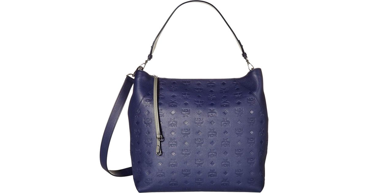 MCM Hobo Bag Klara Large Monogrammed Luft Blue Leather Tote - MyDesignerly