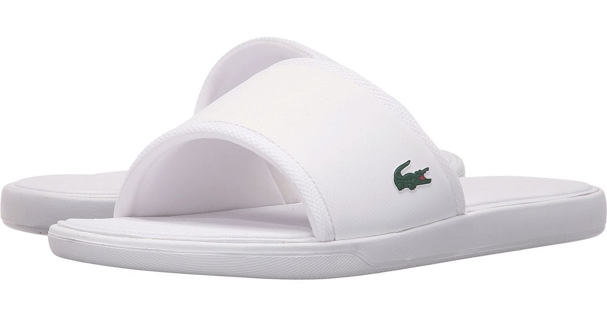 lacoste slippers white