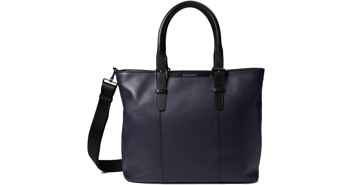 Cole Haan Leather Grand Series Triboro Tote in Navy (Blue) for Men | Lyst