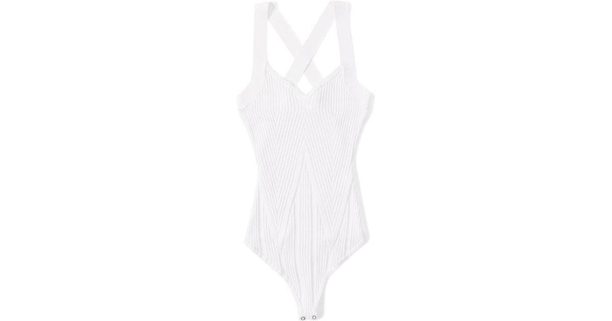 Abercrombie & Fitch Glossy Rib Crossback Bodysuit in White | Lyst