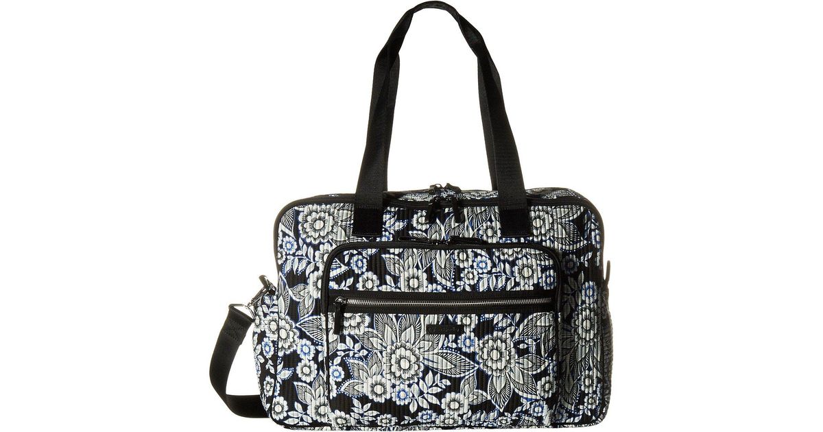 Vera Bradley Cotton Iconic Deluxe Weekender Travel Bag (snow Lotus) Bags in Black Lyst