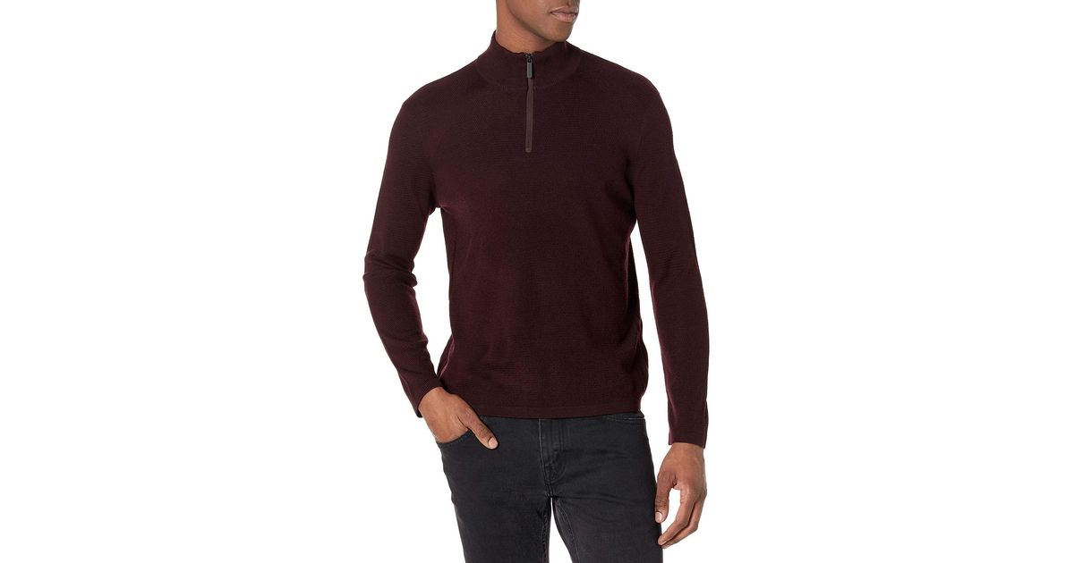 Perry Ellis Motion Textured Merino Wool Blend Quarter Zip Sweater for ...