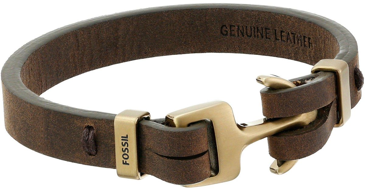 Fossil Leather Anchor Bracelet in Brown/Gold (Brown) for Men | Lyst