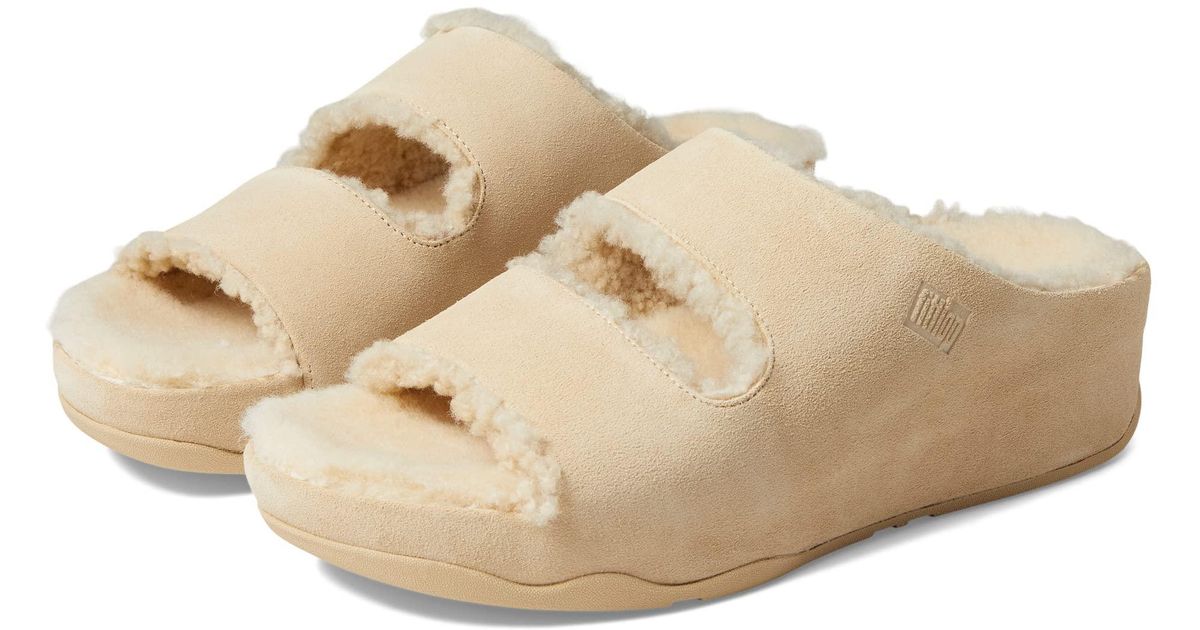 fitflop two bar shearling slides