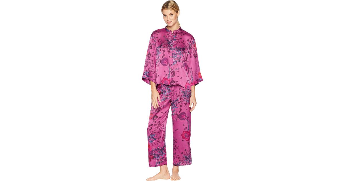 NEW N NATORI MAGENTA IMPRESSIONS SATIN V-NECK CAFTAN SZ M MEDIUM