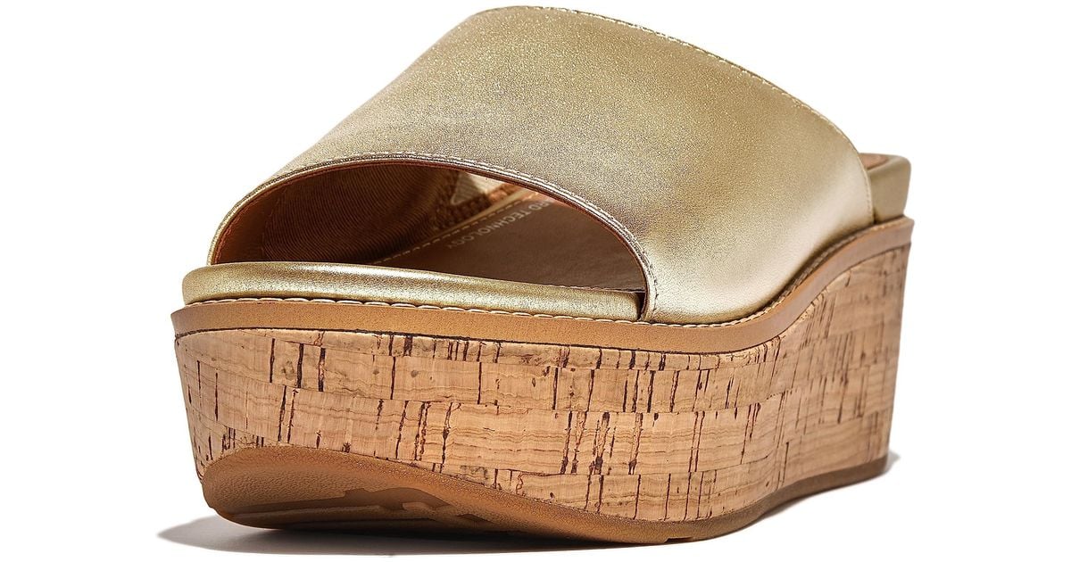Fitflop Eloise Cork-wrap Leather Wedge Slides in Brown | Lyst