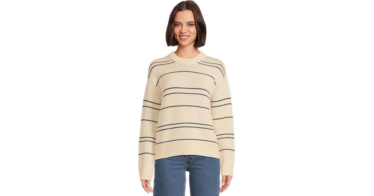 Vince Variegated Stripe Crew Neck Sweater Oat Shell/ Polyester