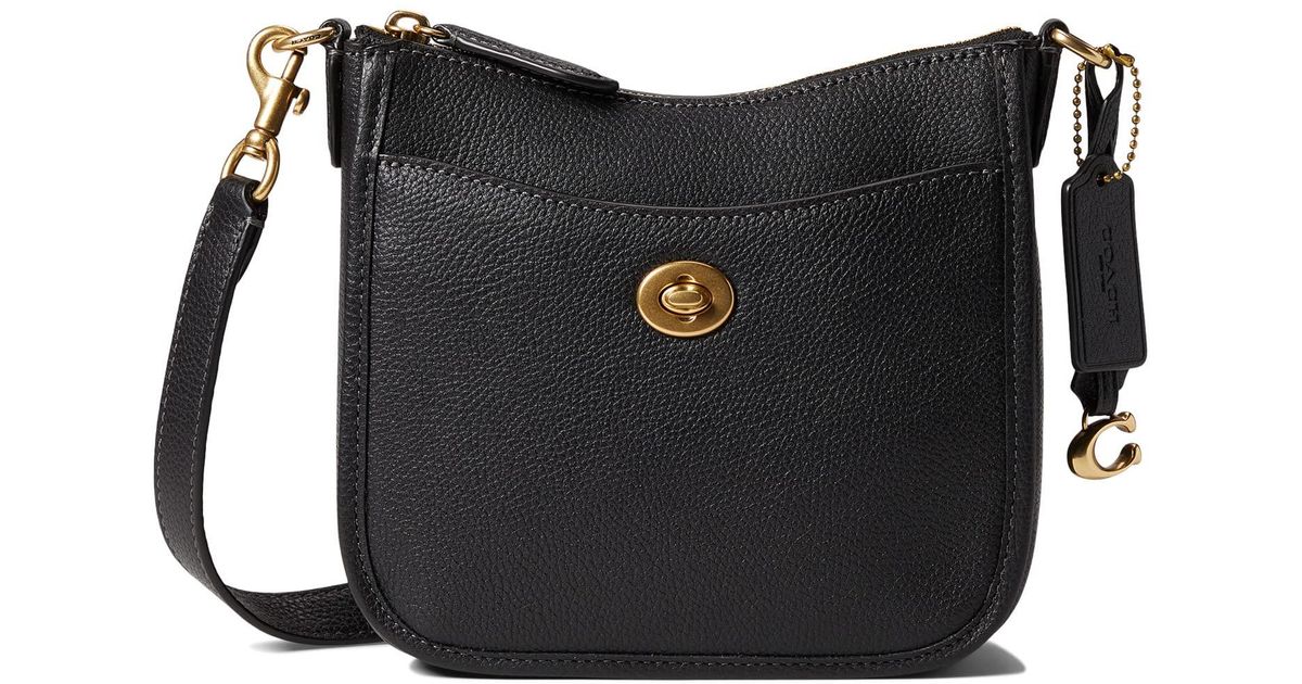 COACH Polished Pebble Leather Chaise Crossbody 19 in Black Lyst