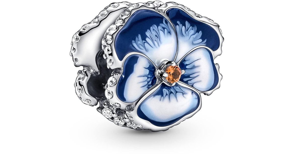 PANDORA Blue Pansy Flower Charm Lyst