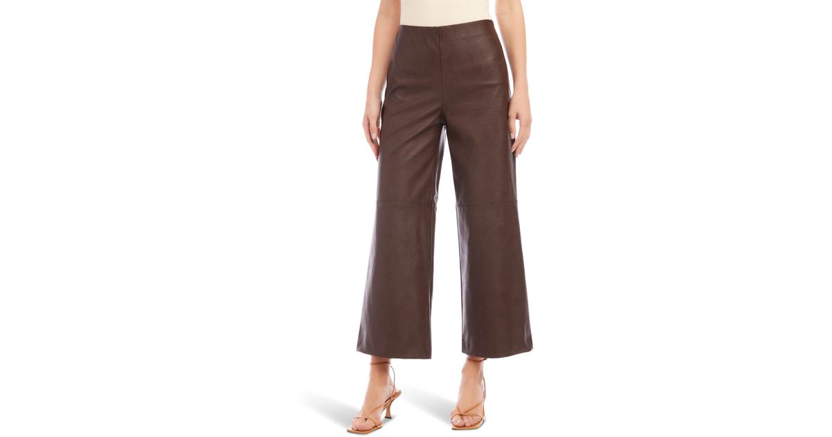 Karen Kane Cropped Vegan Leather Pants in Brown | Lyst