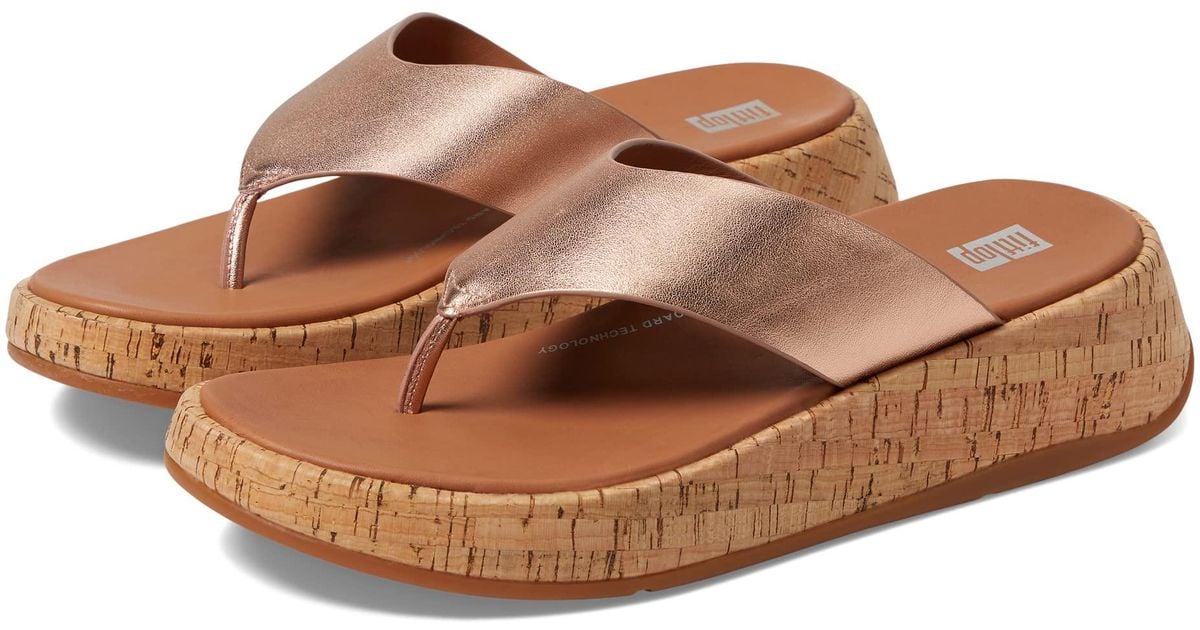 Fitflop Fmode Leather/cork Flatform Toe Post Sandals in Metallic Lyst