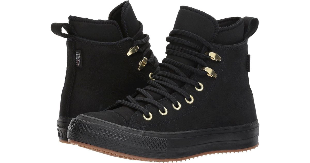 Converse Leather Chuck Taylor® All Star® Waterproof Boot Nubuck Hi in Black/ Black/Brass (Black) | Lyst