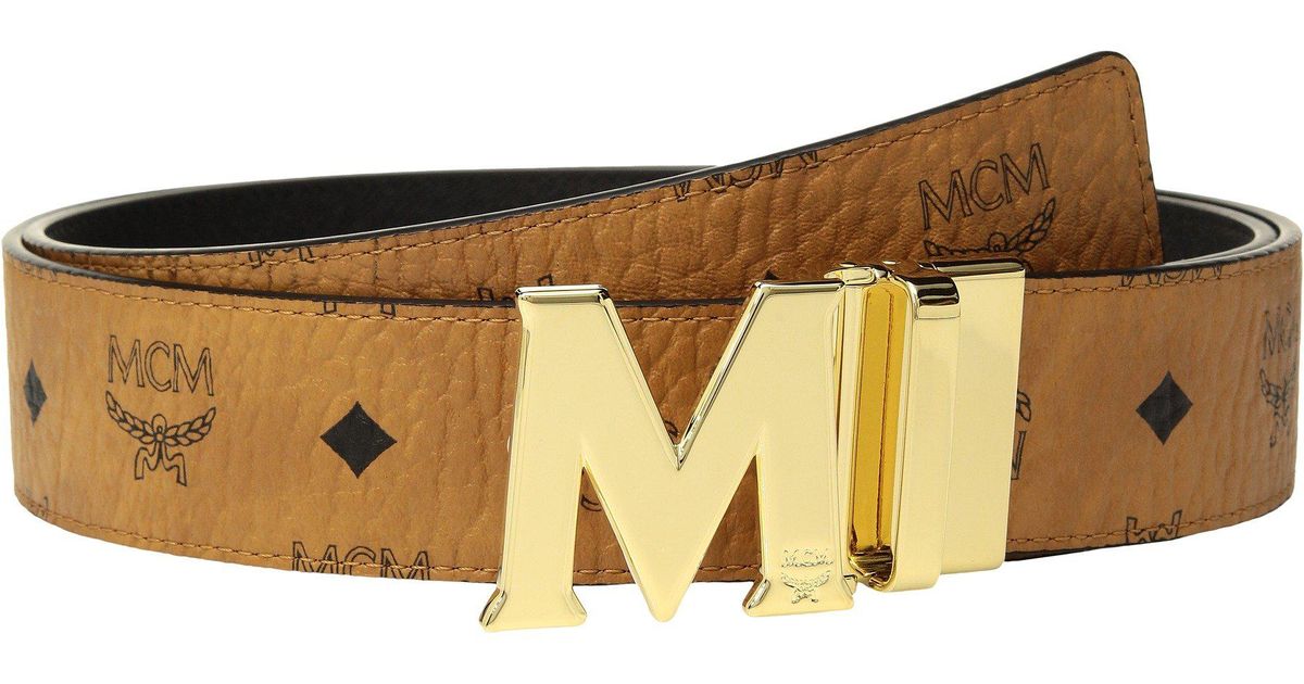 MCM Letter Belt Visetos 1.5W 47In/120Cm Cognac in Coated Canvas with  Gold-tone - US