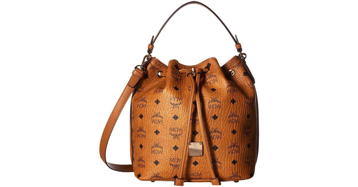 MCM Leather Essential Visetos Original Drawstring in Cognac (Brown) Lyst