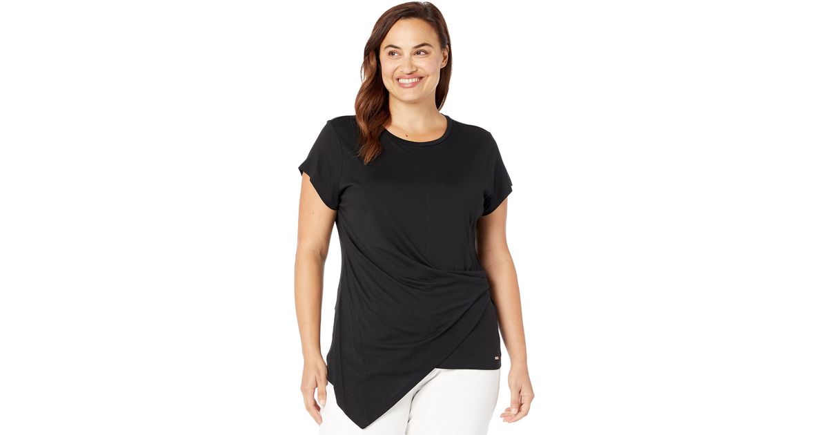 Calvin Klein Plus Size V-Neck Tulip Short Sleeve Blouse