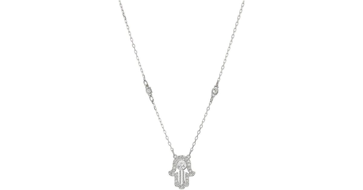 Swarovski Luckily Hamsa Hand Necklace in White - Lyst