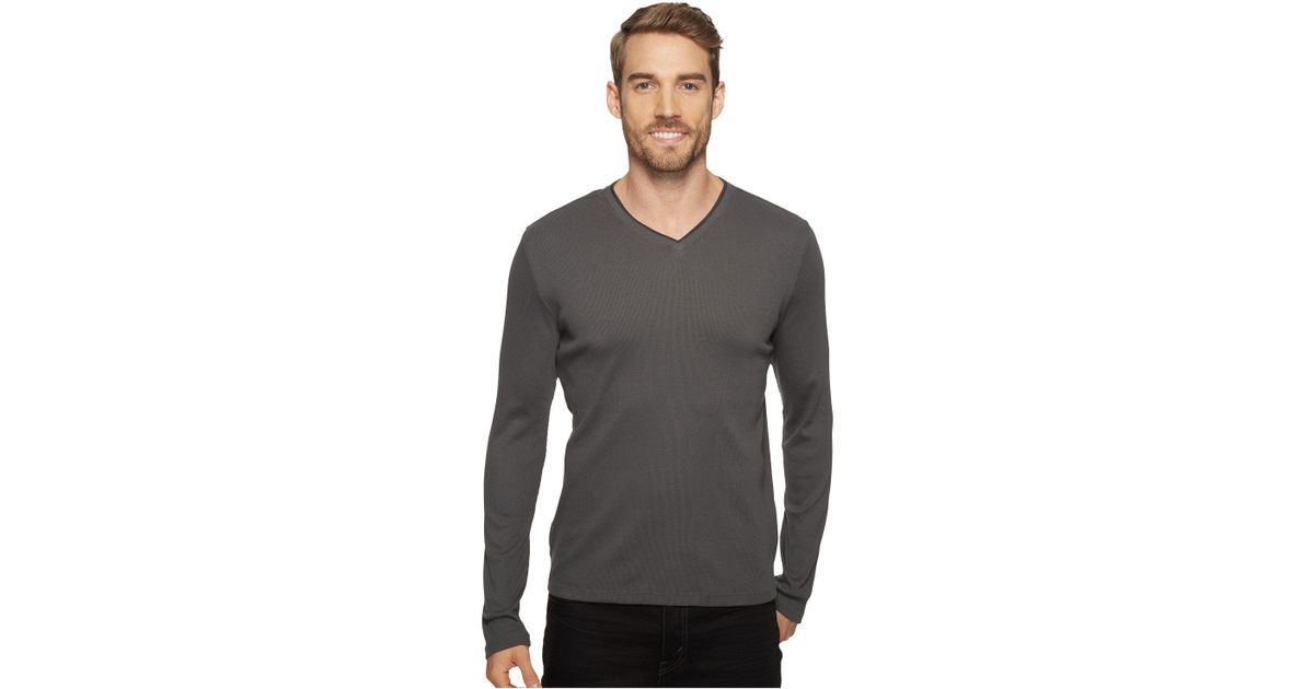 (white) Klein Sleeve for Men\'s Lyst Gray T-shirt Calvin in Men V-neck Clothing | Long Rib