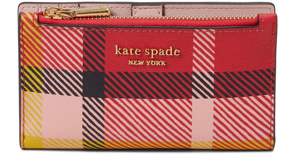 Kate Spade Museum Plaid Printed Pvc Small Slim Bifold Wallet in