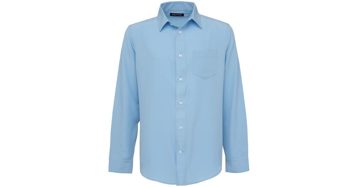 Nautica Big Boys' School Uniform Long Sleeve Performance Oxford Buttondown Shirt in Blue for