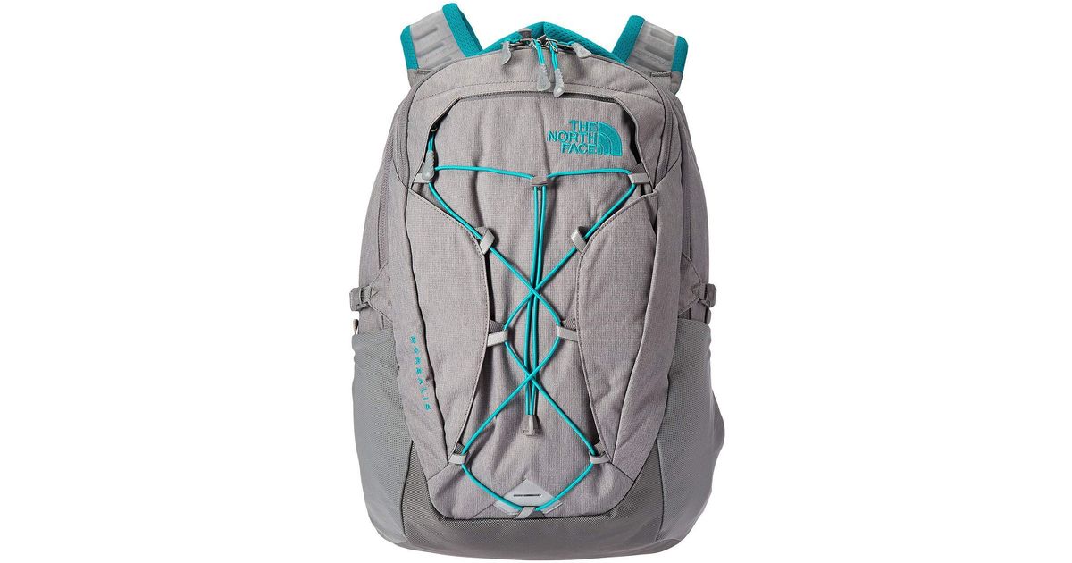 grey and green north face backpack