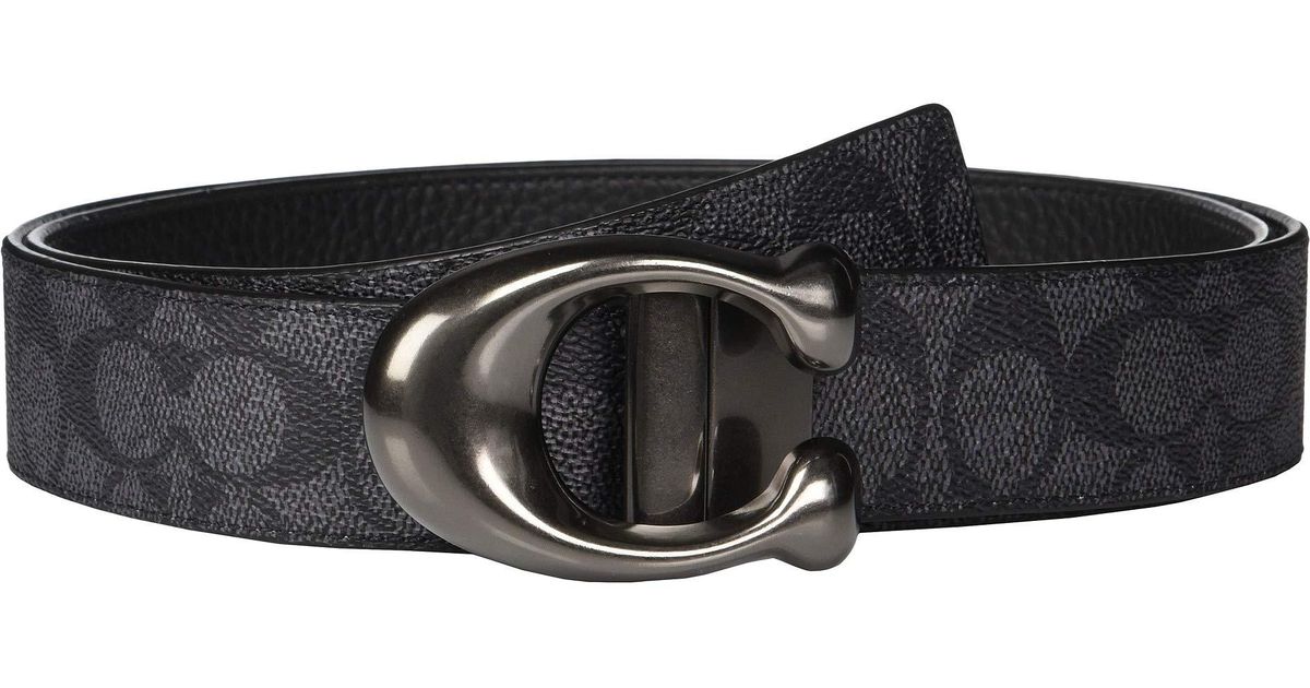 COACH 38 Mm Sculpted Cts Reversible Signature Belt (charcoal/black) Men