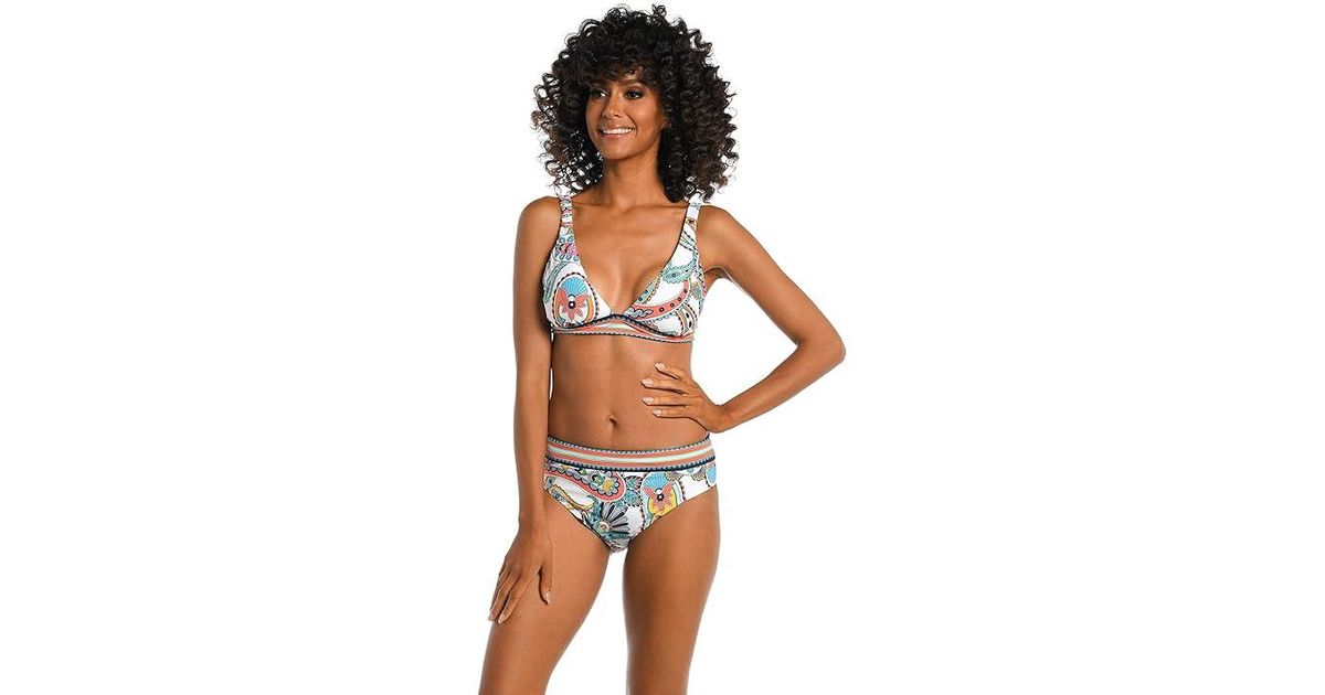 La Blanca Top Bikini Con Maniche E Fiocco - Stampa Tropicale Floreale, Coppe Rimovibili