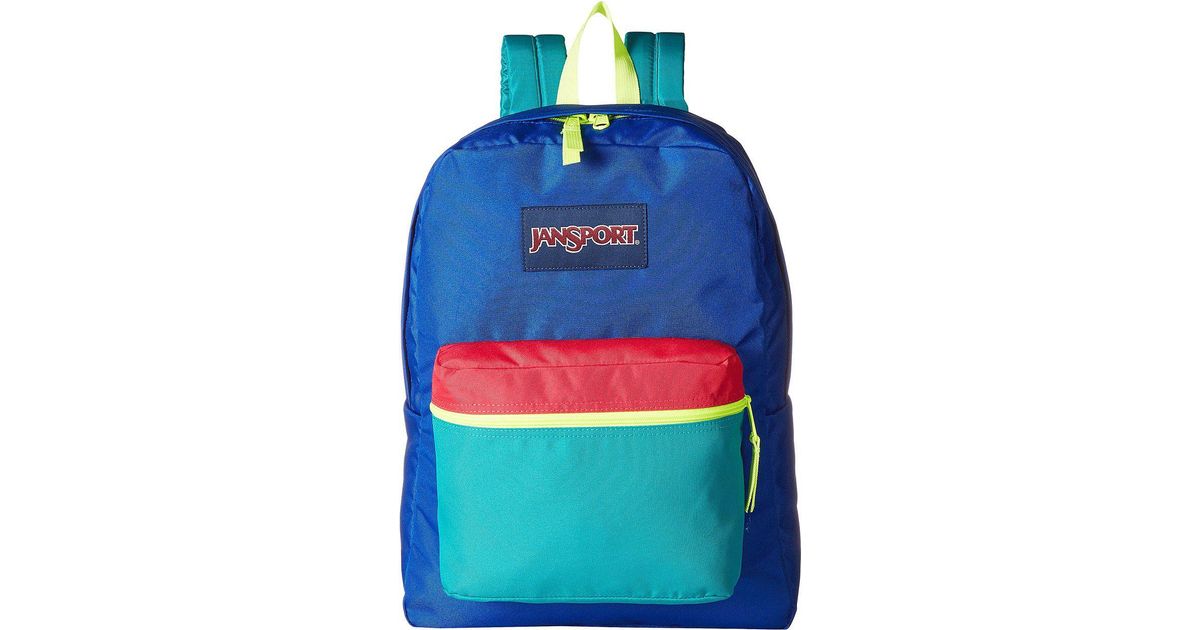 pink and blue jansport backpack