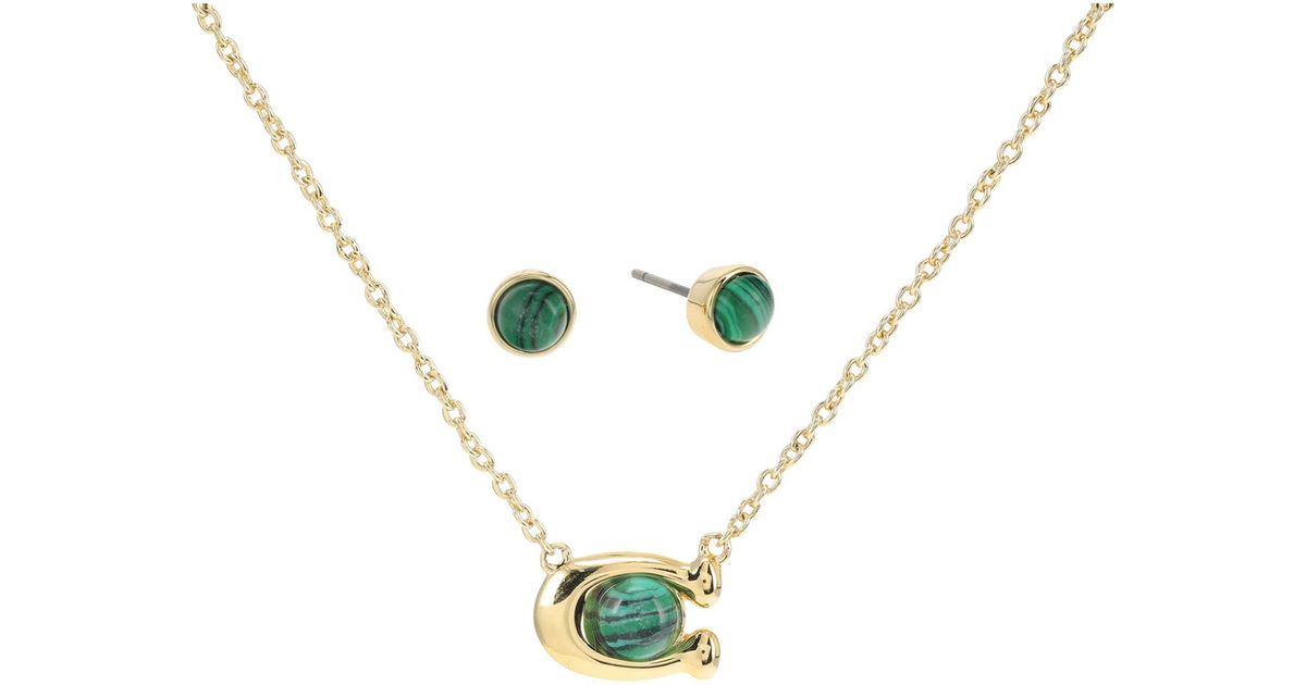 COACH C Stone Earrings And Necklace Set 