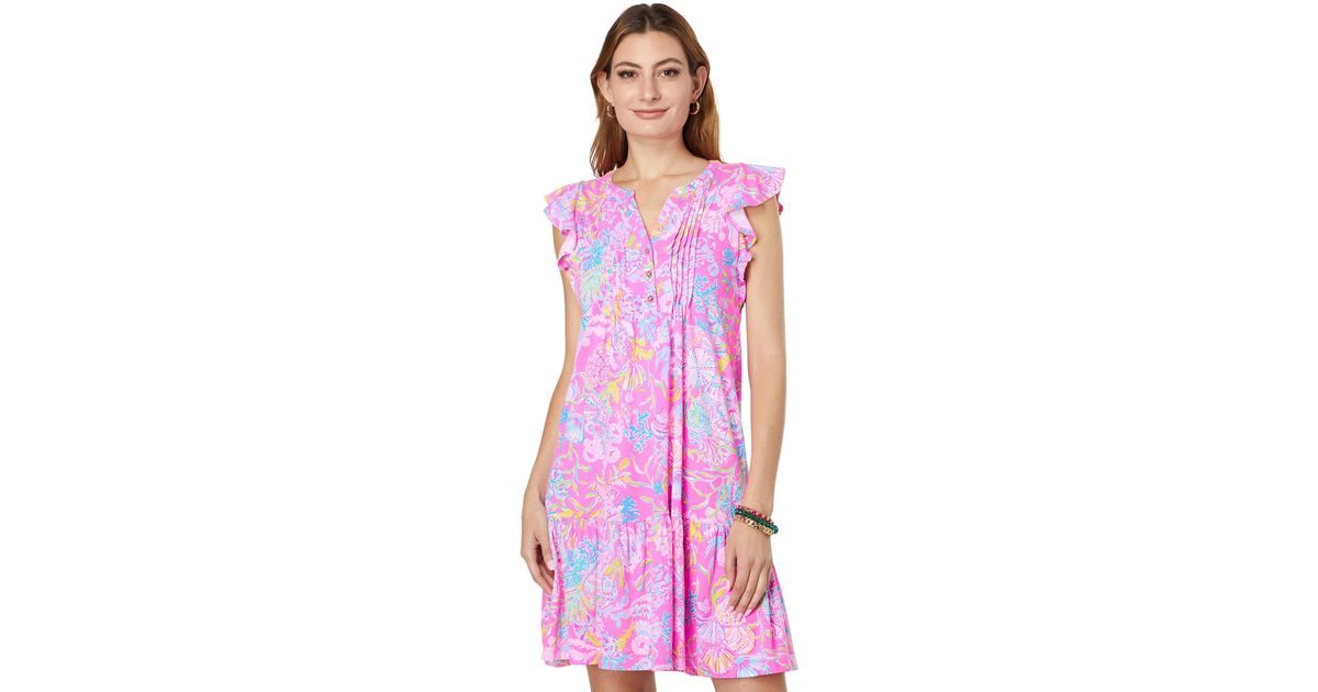 Lilly Pulitzer Cotton Golda Flutter Sleeve Dress in Pink | Lyst